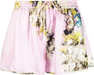 Floral-Print Silk Shorts