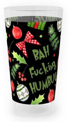 Outdoor Pint Glasses: Bah Humbug Sarcastic Christmas On Black Outdoor Pint Glass, Multicolor