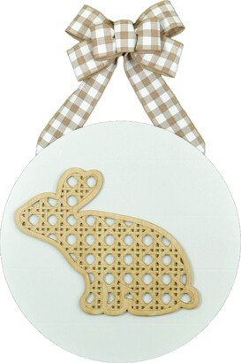 Easter Bunny Cane Weave Decor, Shiplap Round Rustic Wooden Front Door Hanger, Screen Thin With Bow