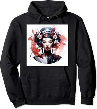 BlossomFuturaGeisha Geisha's Vision Cherry Blossom Futurism Unveiled Pullover Hoodie