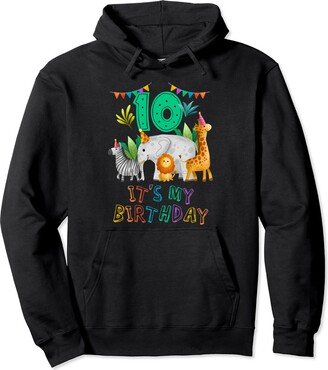 It's My 10th Birthday Zoo Theme Safari 10 Year Old B-Day Pullover Hoodie