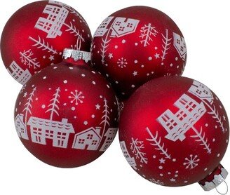 Northlight Set of 4 Red Matte Glass Ball Hanging Christmas Decorations 3.2 Inch (80mm)