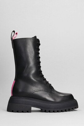 3JUIN Dede 020 Combat Boots In Black Leather