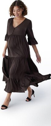 Maternity Flutter Maxi Dress Java Brown Size L