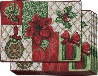 Juvale Cloth Christmas Table Placemats, Set of 6 Holiday Placemats for Xmas Decorations, 13 x 18.5 In