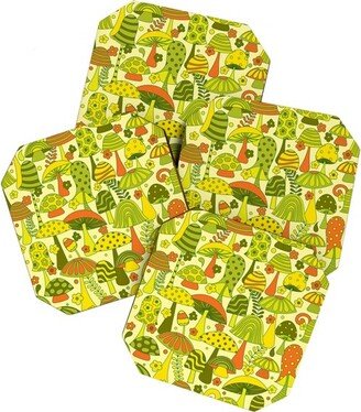 Jenean Morrison Many Mushrooms Green Coaster Set