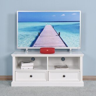 RASOO White Wooden TV Stand with Drawers and Open Storage Compartments