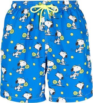 Snoopy-print drawstring swim shorts