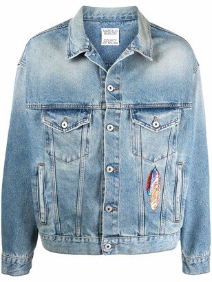 Embroidered Feathers Denim Jacket