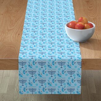 Table Runners: Hanukkah Designs On Light Blue Table Runner, 108X16, Blue