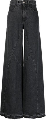 Seam-Detail Cotton Wide-Leg Jeans