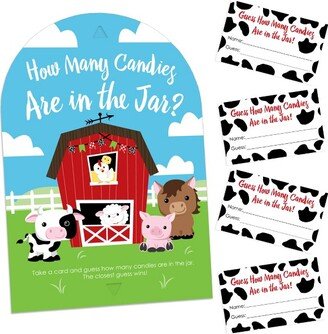 Big Dot of Happiness Farm Animals - How Many Candies Barnyard Baby Shower or Birthday Party Game - 1 Stand and 40 Cards - Candy Guessing Game