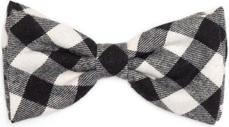 The Worthy Dog Buffalo Plaid Bow Tie Adjustable Collar Attachment Accessory - Black/White - L