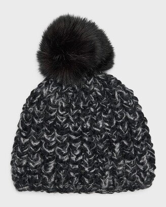 Surell Accessories Chunky Crochet Knit Beanie With Faux Fur Pom