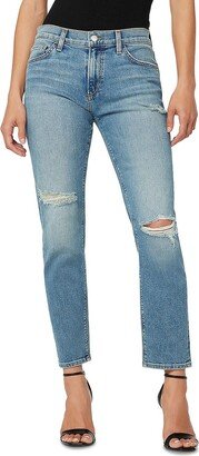 Womens Destroyed Mid Rise Boyfriend Jeans