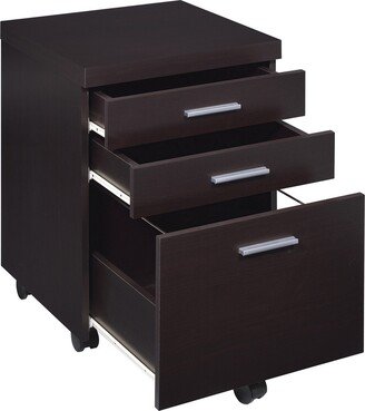 26 Inch 3 Drawer Mobile File Cabinet, Smooth Caster Wheels, Dark Cappuccino