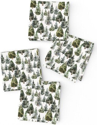 Christmas Trees Cocktail Napkins | Set Of 4 - Deck The Halls By Hipkiddesigns Forest Pines Woods Outdoors Cloth Spoonflower