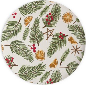 Plates: Festive Christmas Pine Sprigs And Orange Slices Plates, 10X10, Multicolor