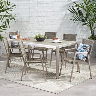 Grafton Outdoor Modern 6 Seater Aluminum Dining Set with Tempered Glass Top