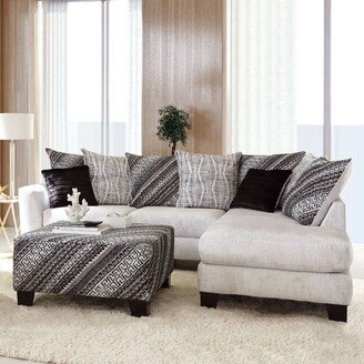 Frew Transitional Off-white and Black Solid Wood Upholstered Loose Pillow Back Sectional