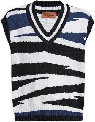 Striped V-Neck Knitted Vest-AA