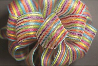 Multi Color Striped Sheer Wired Ribbon