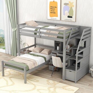 Joliwing Twin Loft Bed with Stairs, Desk, Shelves and Drawers, Loft Bed with a Stand-Alone Platform Bed,Grey