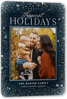 Holiday Cards: Snowflake Foil Stamped Holiday Card, Blue, Gold Foil, 5X7, Holiday, Matte, Signature Smooth Cardstock, Rounded