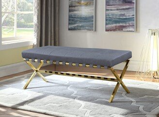 FBH2632-AN Claudio PU Leather Modern Contemporary Tufted Seating Goldtone Metal Leg Bench