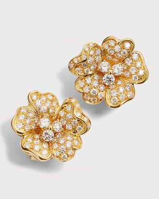 Leo Pizzo 18K Yellow Gold Pave Diamond Flower Button Earrings