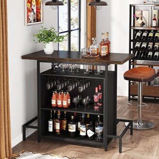 Farfarview 3-Tier Liquor Bar Table with Glasses Holder Wine Storage