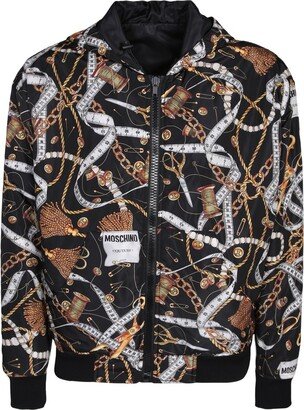 Graphic-Printed Reversible Zipped Bomber Jacket