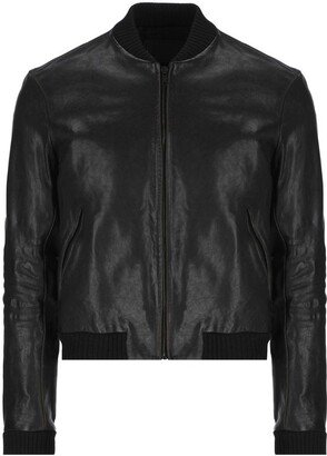 Long-Sleeved Zipped Leather Bomber Jacket