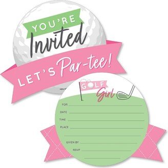 Big Dot of Happiness Golf Girl - Shaped Fill-In Invitations - Pink Birthday Party or Baby Shower Invitation Cards with Envelopes - Set of 12