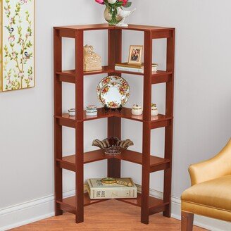 Collections Etc 5-Tier Versatile Dark Cherry Wooden Corner Shelf - 37.700 x 12.250 x 7.150