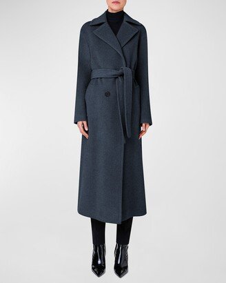 Long Double-Breast Belted Wool-Cashmere Coat