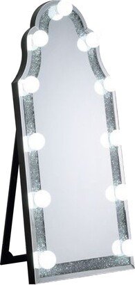 Noe 63 Inch Full Body Floor Mirror, Faux Diamond Broadway Style LED, Silver