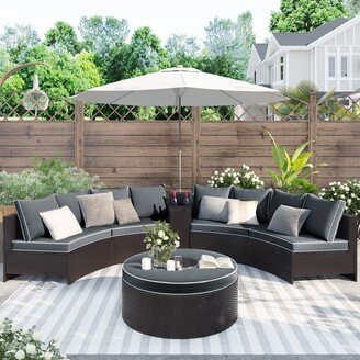 TiramisuBest 6-Piece Patio Sectional Half Round PE Rattan Sofa Set, Brown Grey