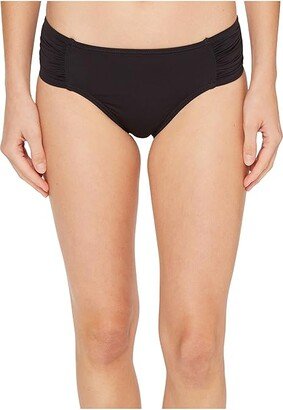 Pearl High-Waist Side-Shirred Bikini Bottom (Black) Women's Swimwear