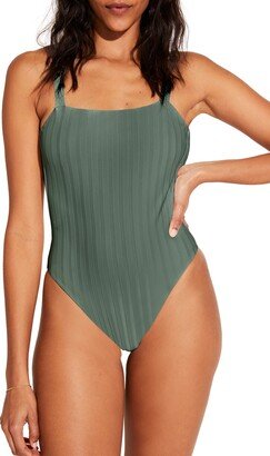 Leah Ribbed Square Neck One-Piece Swimsuit