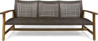 Hampton Outdoor Wood and Wicker Sofa