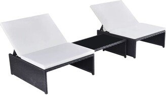 Sun Loungers 2 pcs with Table Poly Rattan Black - 25.6 x 26.8 x