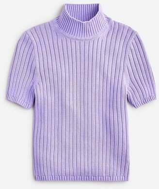 Cotton-blend short-sleeve turtleneck sweater