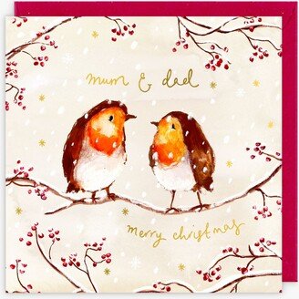 Louise Mulgrew Designs Mum And Dad Robins On Branch Christmas Card