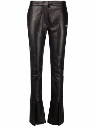 Corporate logo-print leather trousers