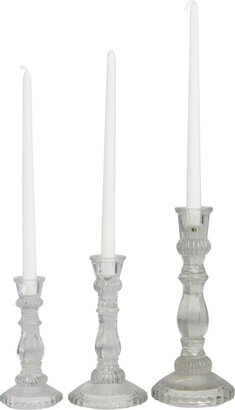 Glass Candle Holder 9, 7 and 7 H, Set of 3