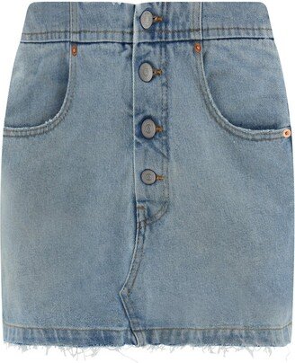 Denim Raw-Cut Edge Mini Skirt