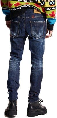 Illustrated Straight-Leg Distressed Skinny Jeans