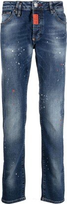 Logo-Plaque Paint-Splatter Jeans