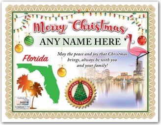 Personalized Christmas Florida Certificate - Digital Or Printed- Orlando Flamingo Palm Tree Beach State- Great Stocking Stuffer Gift Present